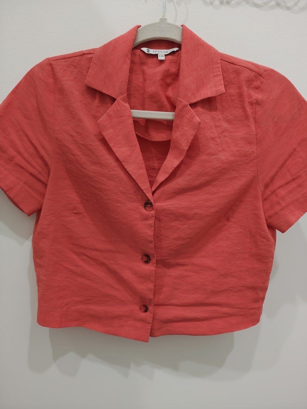 Coral Short-Sleeve Button Front Top
